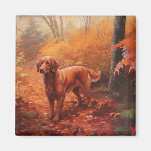 Aimant Setter rouge irlandais à l'automne Feuilles automn