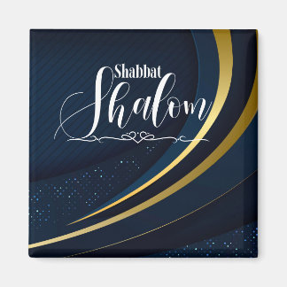 Aimant Shabbat Shalom Blue Gold Line Grille géométrique