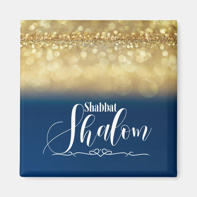 Aimant Shabbat Shalom Blue Gold Parties scintillant Spark (Devant)