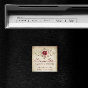 Aimant Shabby Chic Deep Red Grunge Rose Enregistrer la