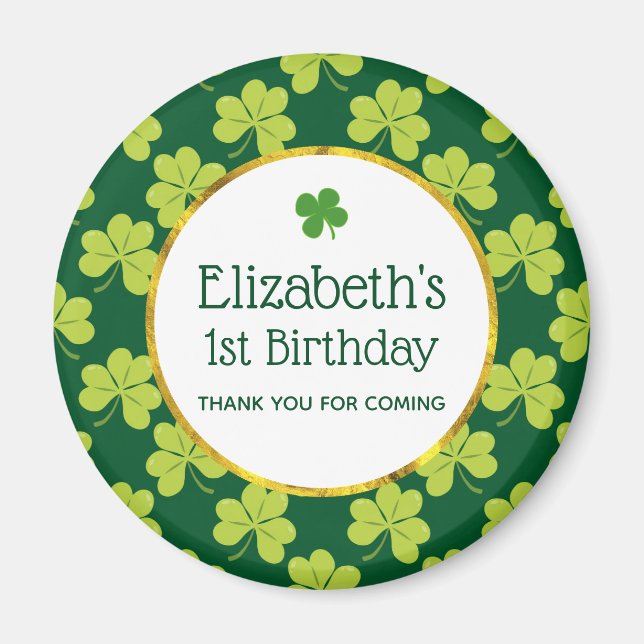 Aimant Shamrock de Clover Vert mignon Anniversaire Motif (Devant)