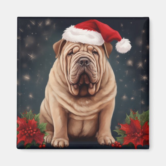 Aimant Shar Pei Chien dans Noël de neige (Devant)