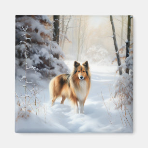 Aimant Shetland Sheepdog Laissez tomber la neige Noël