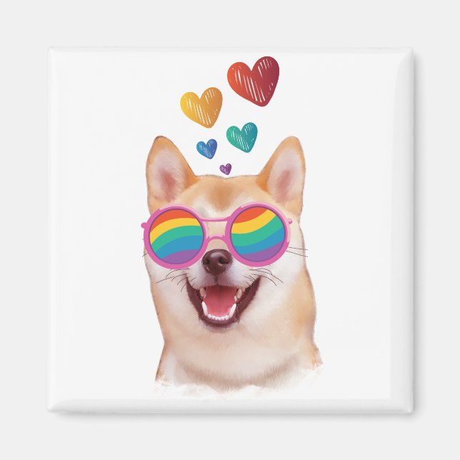 Aimant Shiba Inu Chien avec Coeurs Saint Valentin (Devant)