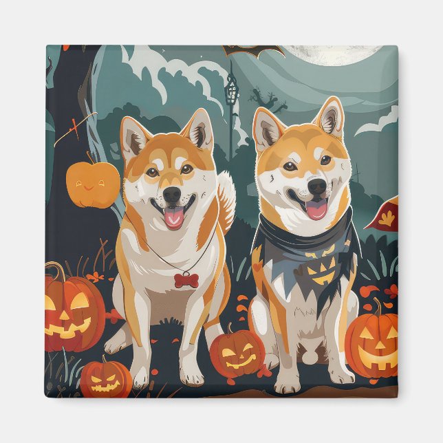 Aimant Shiba Inu Halloween Éffrayant (Devant)