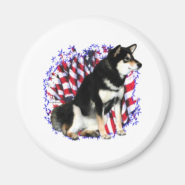 Aimant Shiba Inu (noir) Patriote (Devant)