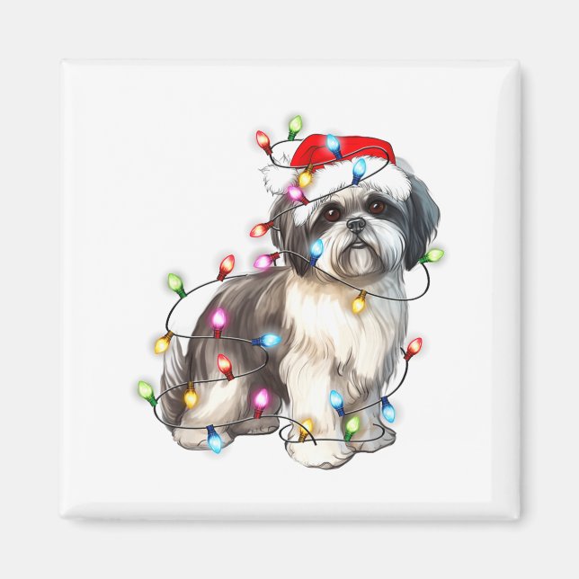 Aimant Shih Tzu Dog Christmas Lights Xmas Cute  (Devant)