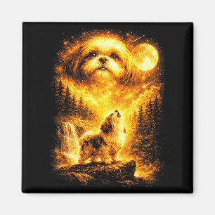 Aimant Shih tzu hurlant à la lune chien mystique vintage