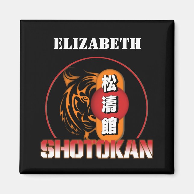 Aimant Shotokan Karate Tiger et japonais Kanji Votre nom (Devant)
