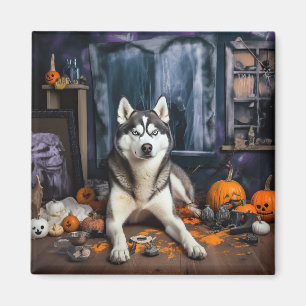 Aimant Sibérie Husky Citrouille Halloween effrayant