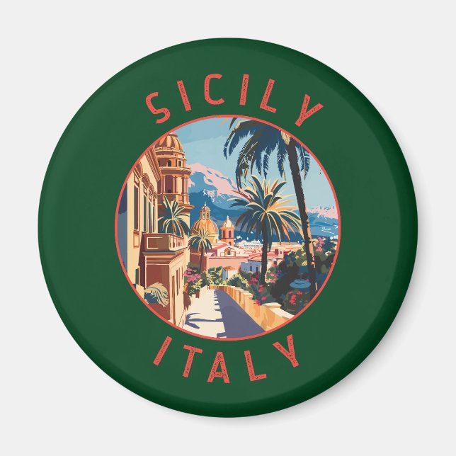 Aimant Sicile Italie Retro Cercle désorganisé (Devant)