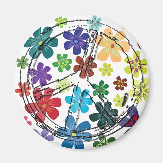 AIMANT SIGNE DE PAIX CLAIR AVEC FLEURS (Devant)