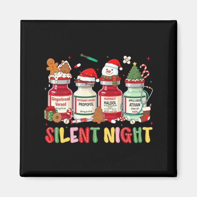 Aimant Silent Night Funny Nurse Christmas Design Long Sle (Devant)