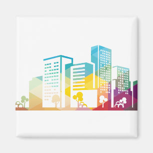 Aimant silhouette cityscape bâtiment icône couleur ville