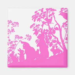 Aimant Silhouette de la famille de lapins, scène de natur