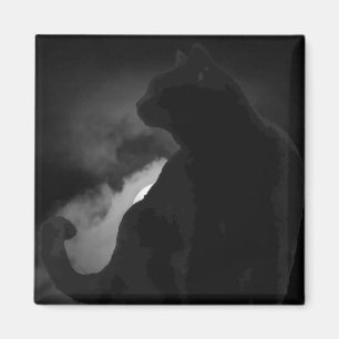 Aimant Silhouette de lune de chats noirs