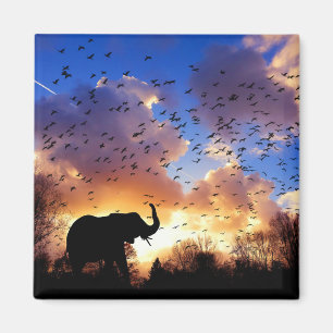 Aimant Silhouette d'éléphant africain au coucher du solei