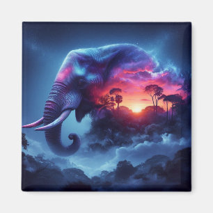 Aimant Silhouette d'éléphant fusionnée avec coucher de so