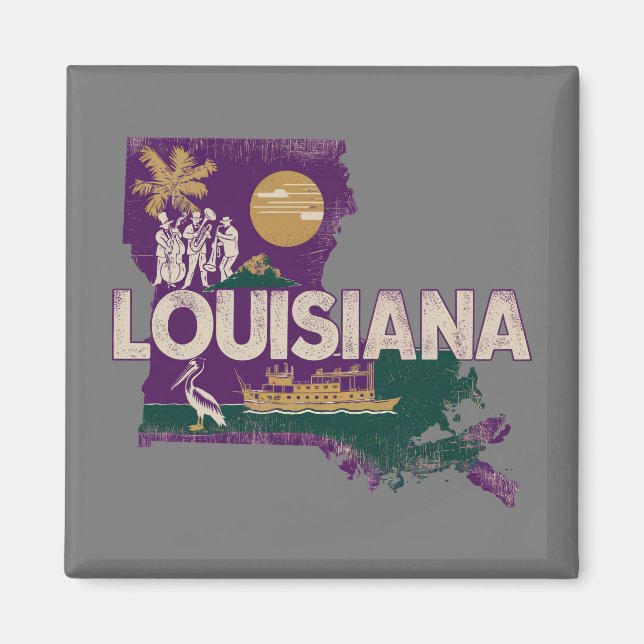 Aimant Silhouette d'état rétro de Louisiane (Devant)