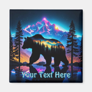 Aimant Silhouette d'ours avec paysage naturel faune