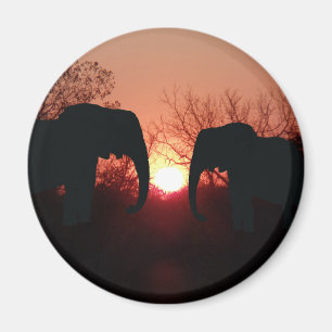 Aimant Silhouette du coucher de soleil éléphant
