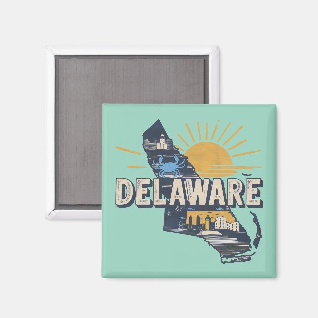 Aimant Silhouette Retro Pittoresque Delaware (Recto/Verso)