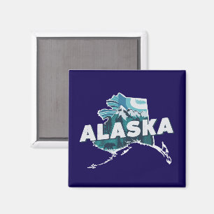 Aimant Silhouette Scénique Rétro de l'Alaska  