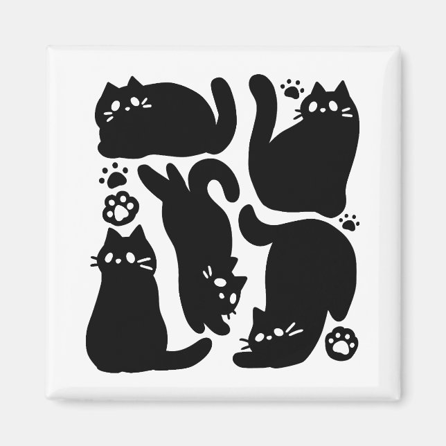 Aimant Silhouettes de chat noir - Design Feline mignon (Devant)