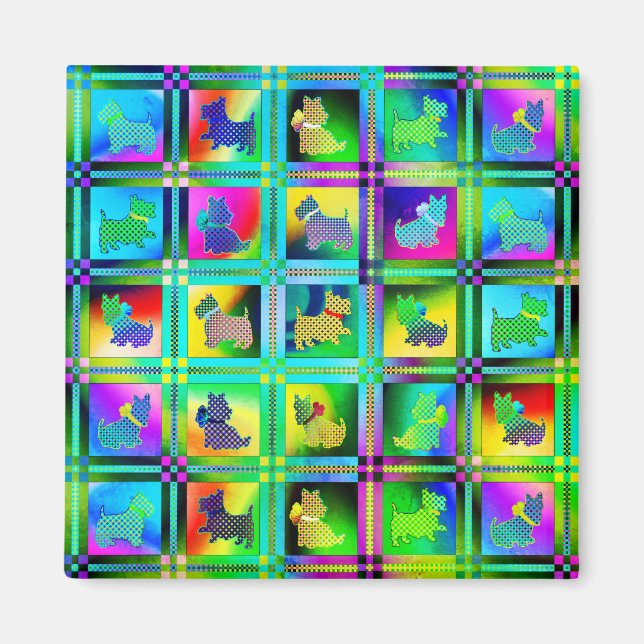 Aimant Silhouettes Terrier dans un Motif de tableau de bo (Devant)