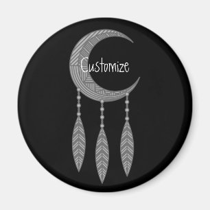 Aimant Silver Crescent Moon Feathers