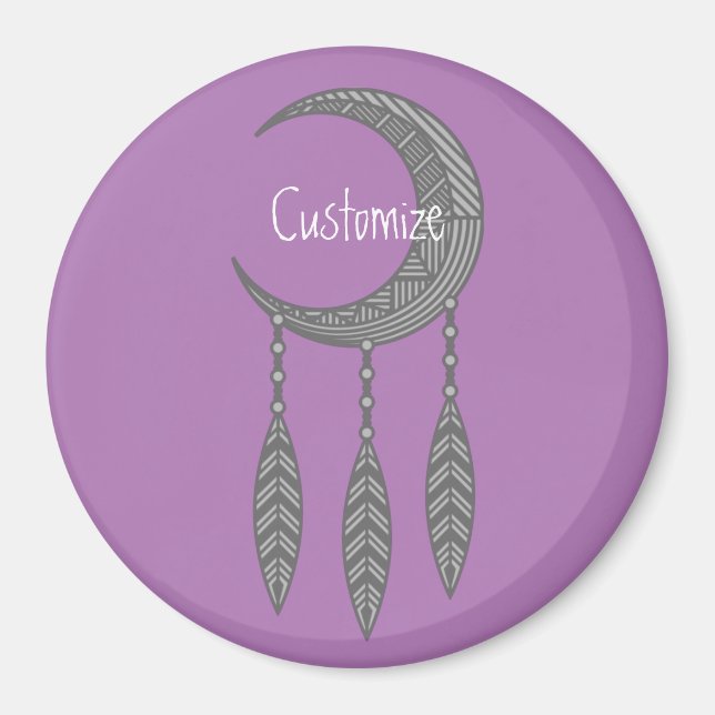 Aimant Silver Crescent Moon Feathers (Devant)