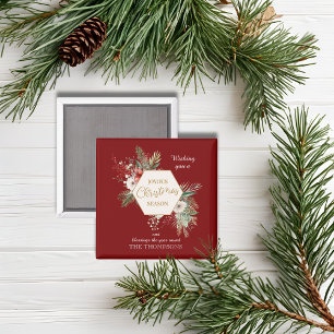Aimant Simple aquarelle Noël Botanique Rouge Nommé