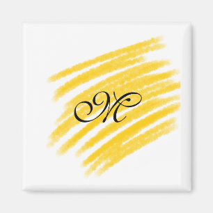 Aimant simple jaune aquarelle lignes ajouter votre monogr