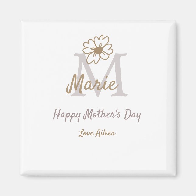 Aimant simple minimal mother's day monogram golden gray f (Devant)