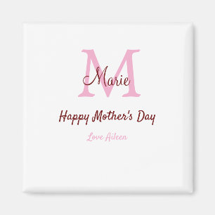 Aimant simple minimum de jour mère monogramme nom rose te