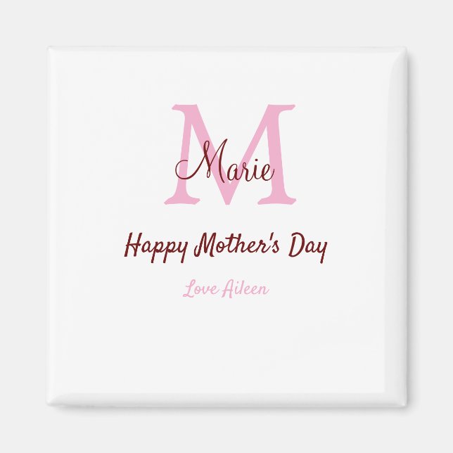 Aimant simple minimum de jour mère monogramme nom rose te (Devant)