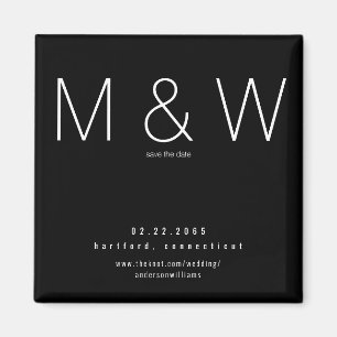 Aimant Simple Monogram Minimalist B/W Save the Date