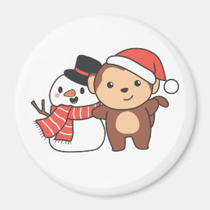 Aimant Singe Avec Snowman En Hiver Pour L'Aimant De Noël