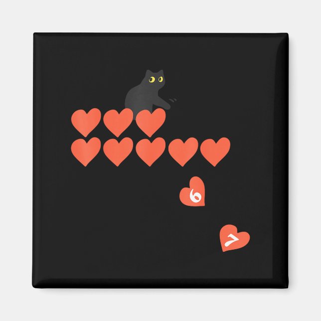 Aimant Six Seven Black Cat Knocking Off Hearts Funny 67 V (Devant)