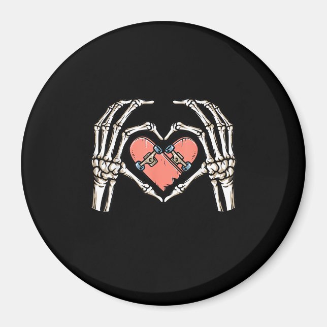 Aimant Skeleton Hand Heart Skateboard Valentines Day Funn (Devant)