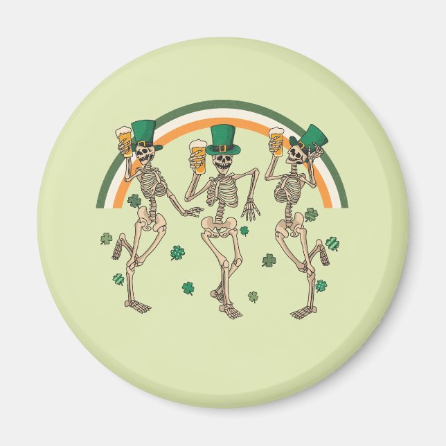 Aimant Skeletons dansants avec bière et Shamrock (Devant)