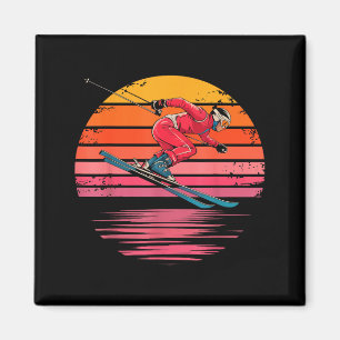 Aimant Ski alpin rétro hommes sports coucher de soleil vi