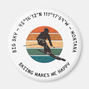 Aimant Ski Big Sky, Montana - Man Skier, Texte noir