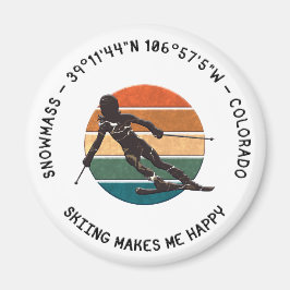 Aimant Ski de masse, Colorado - Femme Skier, Texte noir