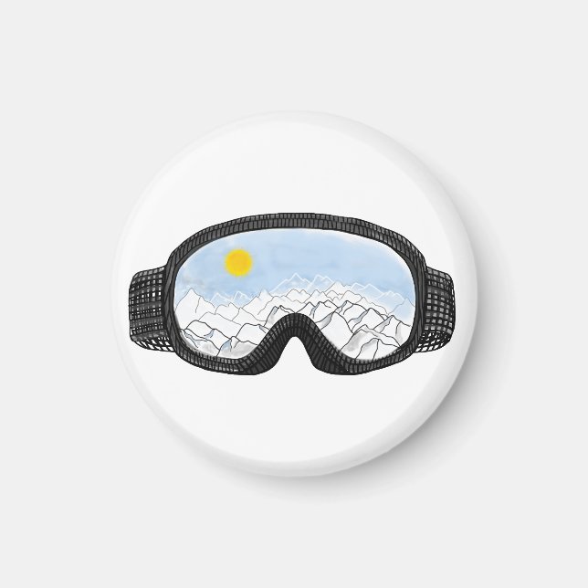 Aimant Ski Goggles Mountain View Illustration (Devant)
