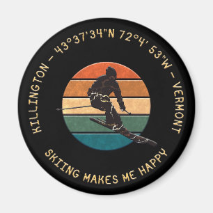 Aimant Ski Killington, Vermont - Man Skier, Texte Jaune