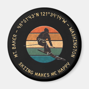 Aimant Ski Mt. Baker, Washington - Man Skier, Texte Jaune