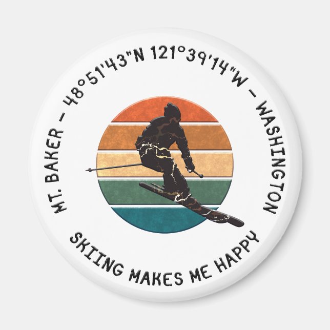 Aimant Ski Mt. Baker, Washington - Man Skier, Texte noir (Devant)