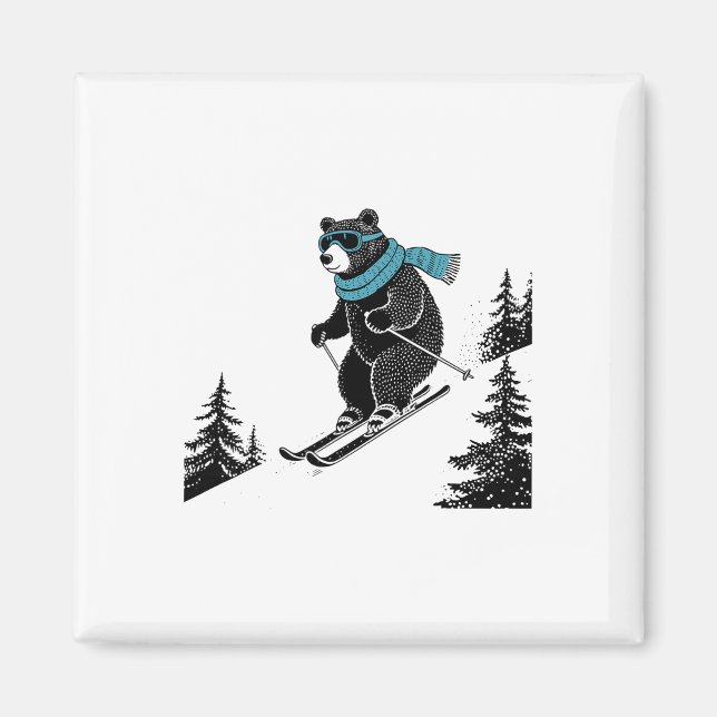 Aimant Skiing Bear, Funny Wintersports, Dad Ski Slope, Fu (Devant)
