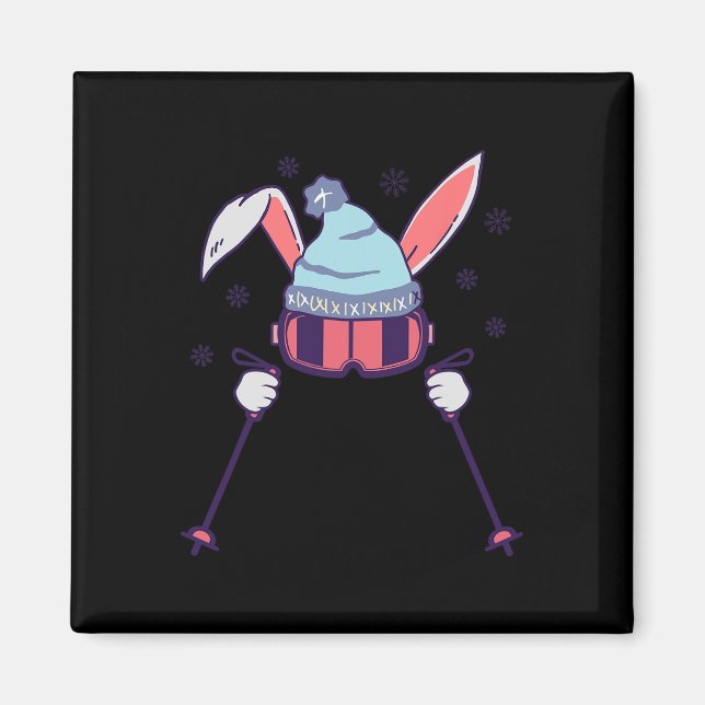Aimant Skiing Rabbit With Goggles And Ski Beanie Winter S (Devant)